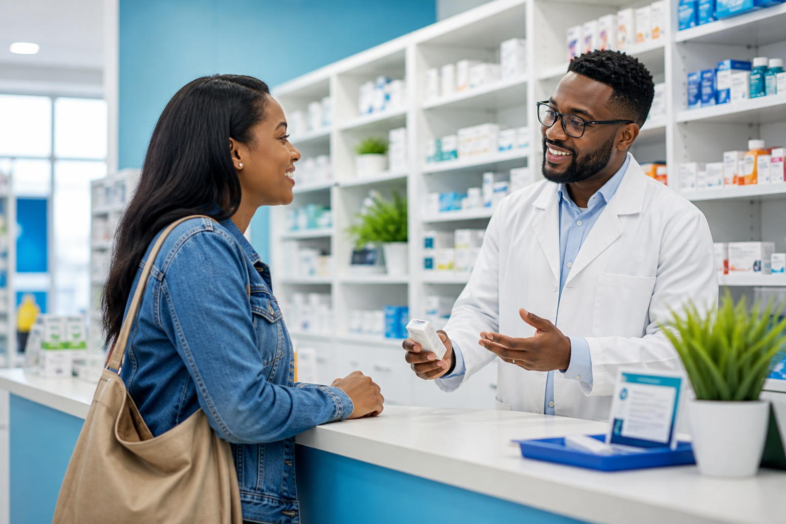 Modern pharmacy consultation scene for Premier Pharmaceuticals LTD